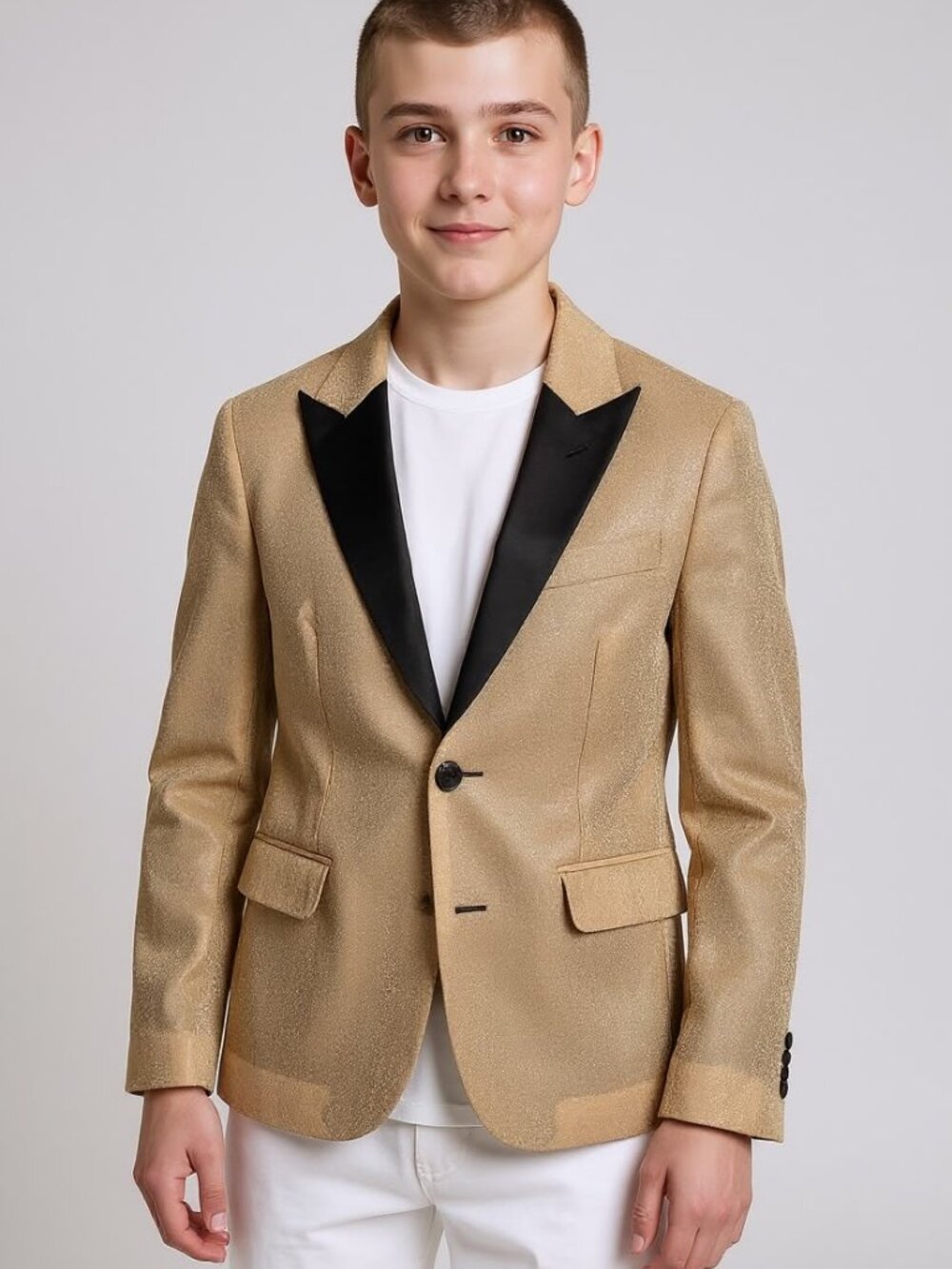 SWOTCdoby Boys Gold Metallic Glitter Tuxedo Blazer Jacket, Size 12